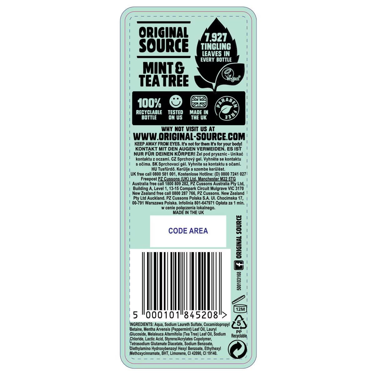Mint & Tea Tree Shower Gel, 6 X 250Ml