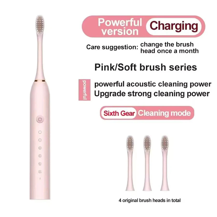 Electric Ultrasonic Toothbrush Set – 6 Cleaning Modes, USB Rechargeable & Waterproof