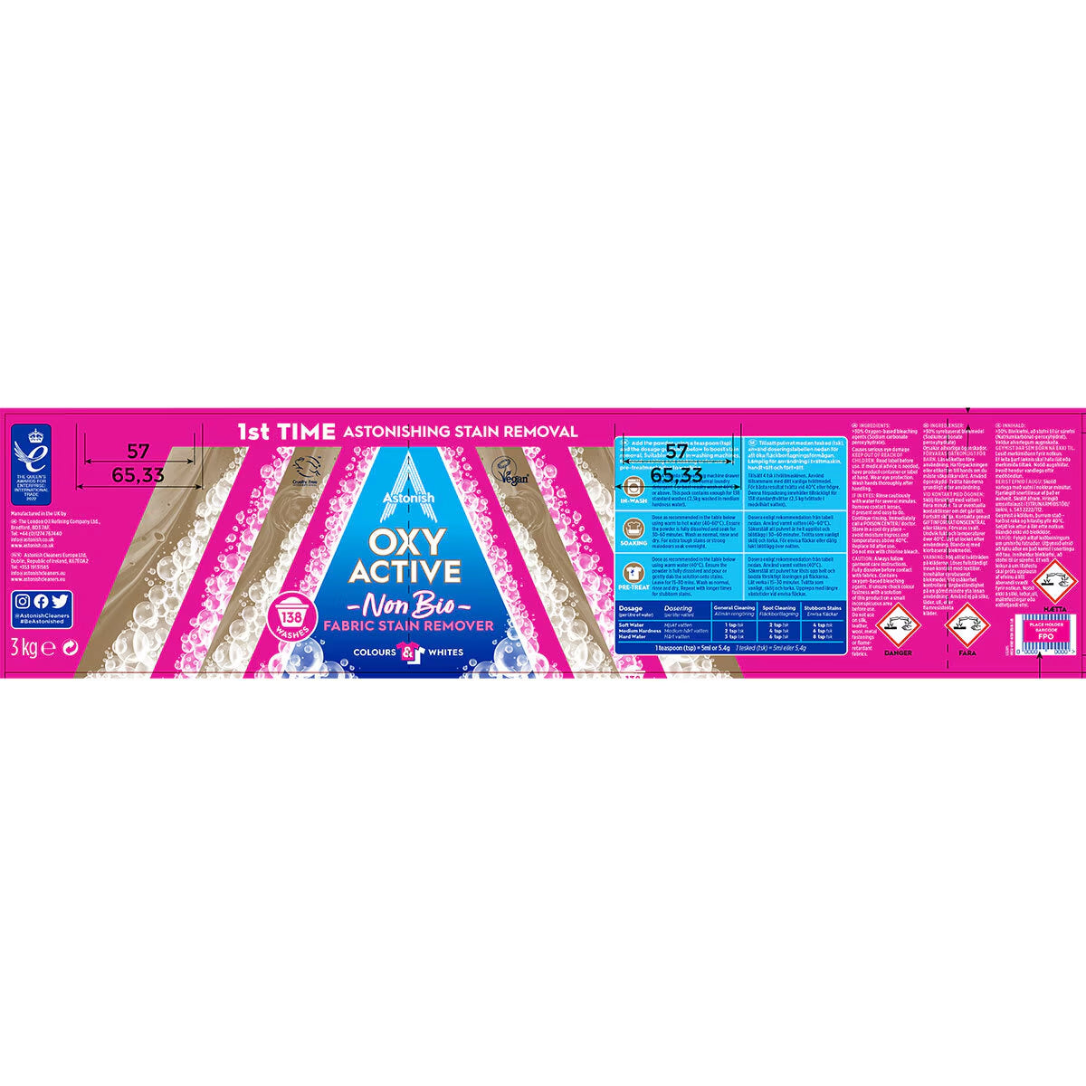Oxy Active Non Bio Fabric Stain Remover, 3Kg