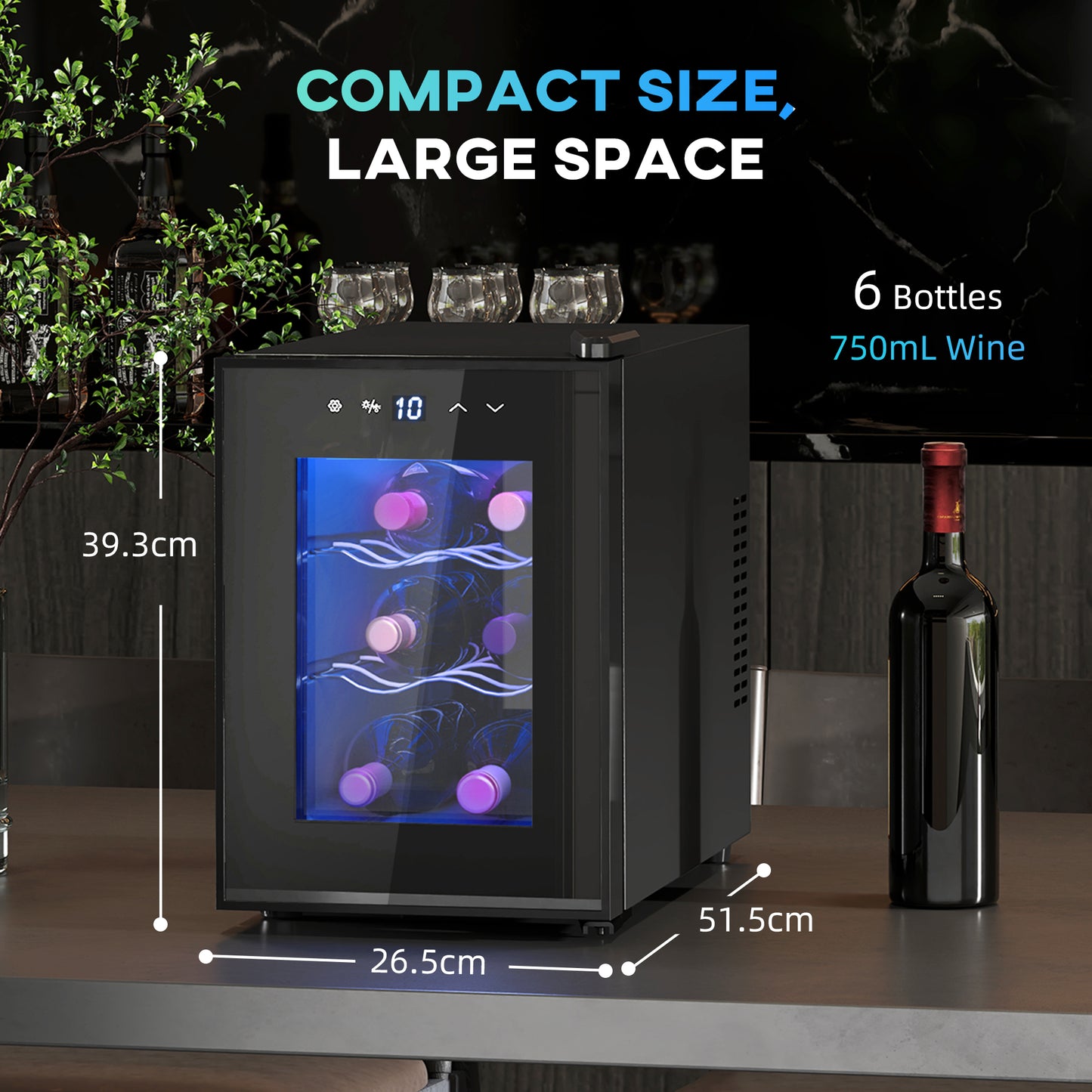 Mini Drinks and Wine Fridge, Freestanding Wine Cooler Fridge, 8 Bottle, Black