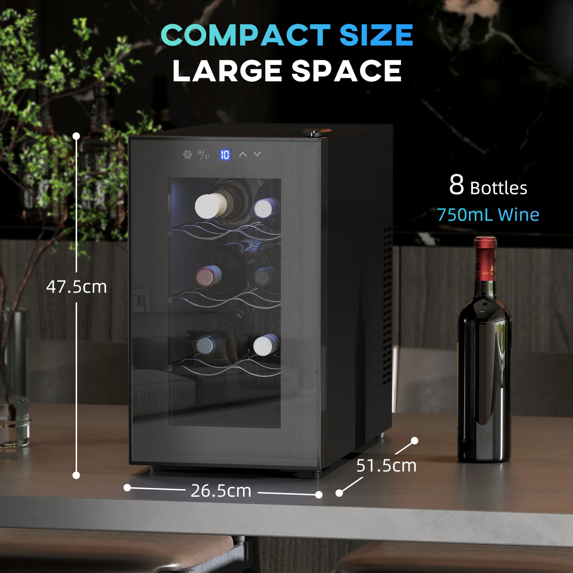 Mini Drinks and Wine Fridge, Freestanding Wine Cooler Fridge, 8 Bottle, Black