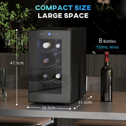 Mini Drinks and Wine Fridge, Freestanding Wine Cooler Fridge, 8 Bottle, Black
