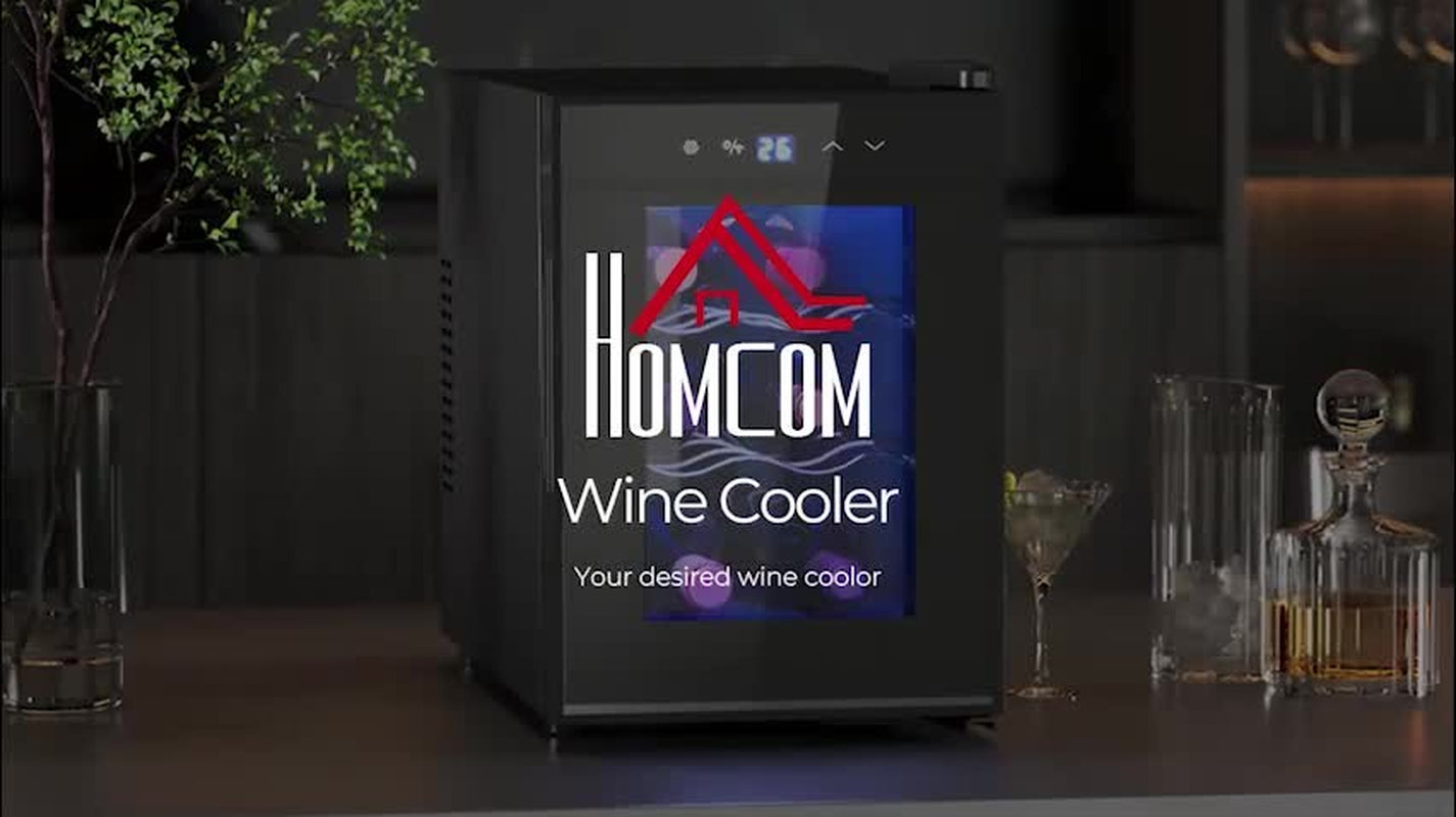 Mini Drinks and Wine Fridge, Freestanding Wine Cooler Fridge, 8 Bottle, Black
