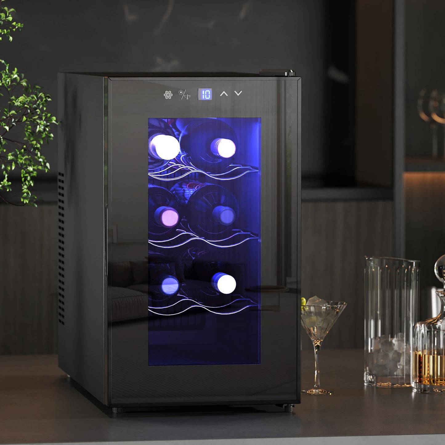 Mini Drinks and Wine Fridge, Freestanding Wine Cooler Fridge, 8 Bottle, Black