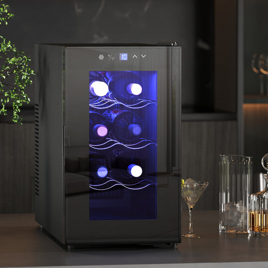 Mini Drinks and Wine Fridge, Freestanding Wine Cooler Fridge, 8 Bottle, Black