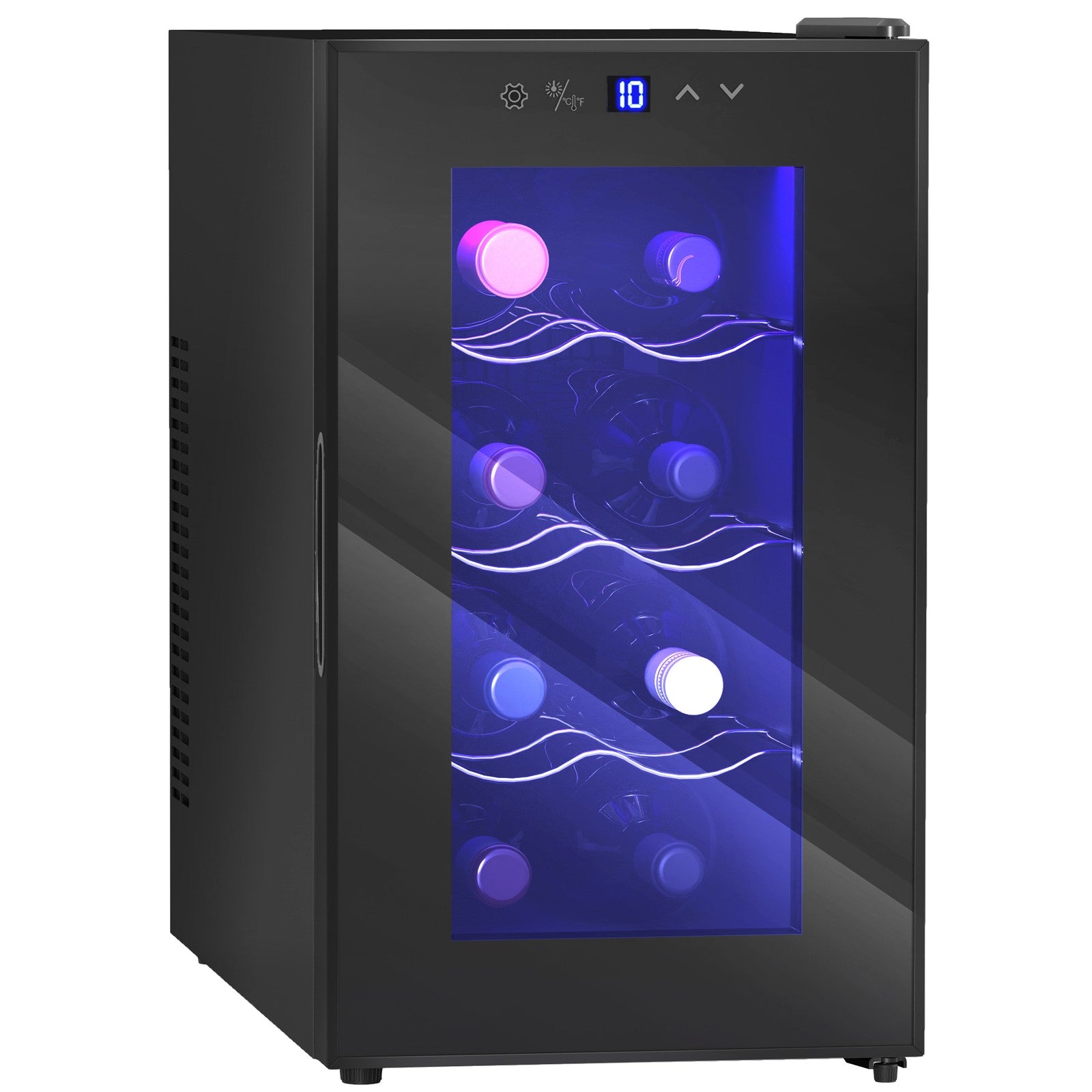 Mini Drinks and Wine Fridge, Freestanding Wine Cooler Fridge, 8 Bottle, Black
