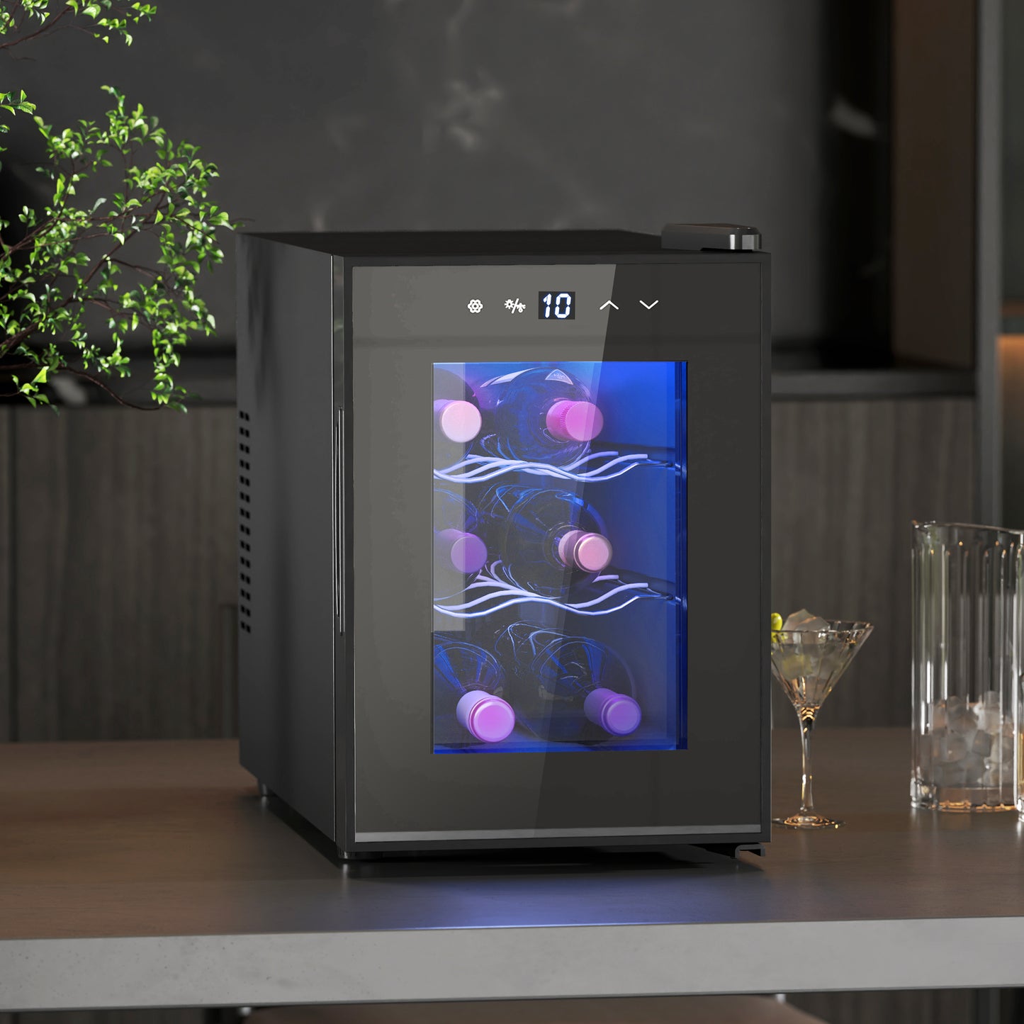 Mini Drinks and Wine Fridge, Freestanding Wine Cooler Fridge, 8 Bottle, Black