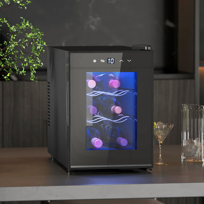 Mini Drinks and Wine Fridge, Freestanding Wine Cooler Fridge, 8 Bottle, Black