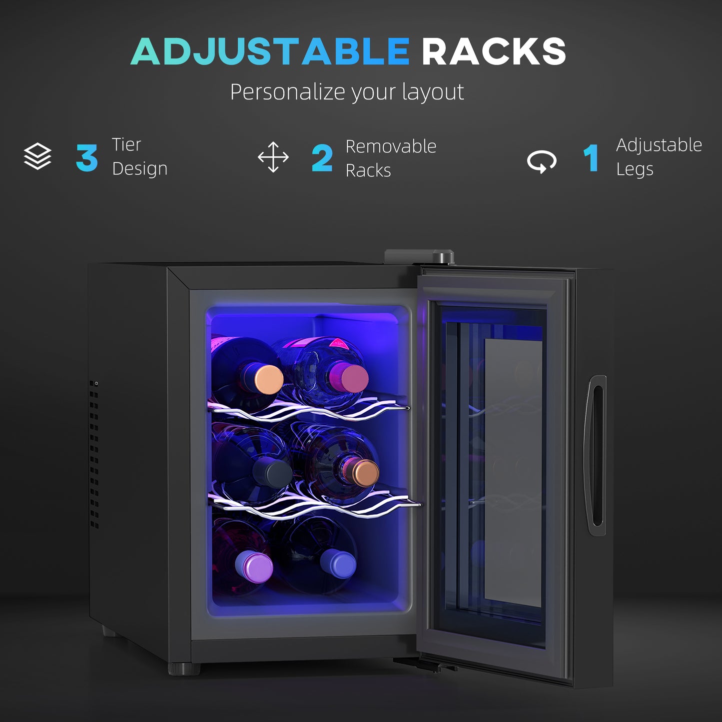 Mini Drinks and Wine Fridge, Freestanding Wine Cooler Fridge, 8 Bottle, Black