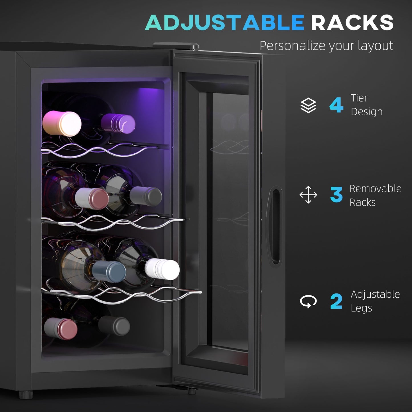 Mini Drinks and Wine Fridge, Freestanding Wine Cooler Fridge, 8 Bottle, Black