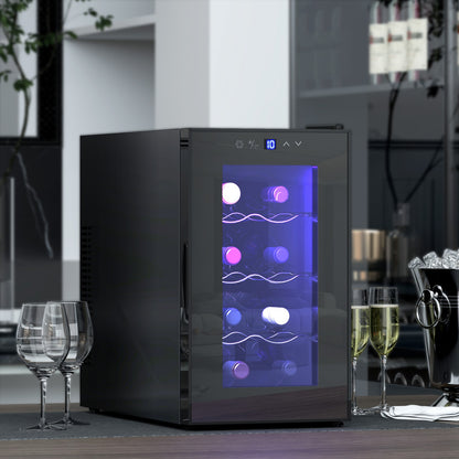 Mini Drinks and Wine Fridge, Freestanding Wine Cooler Fridge, 8 Bottle, Black