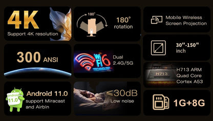 Salange P330 Mini Projector — 1080P HD Portable Smart Projector with WiFi & Bluetooth