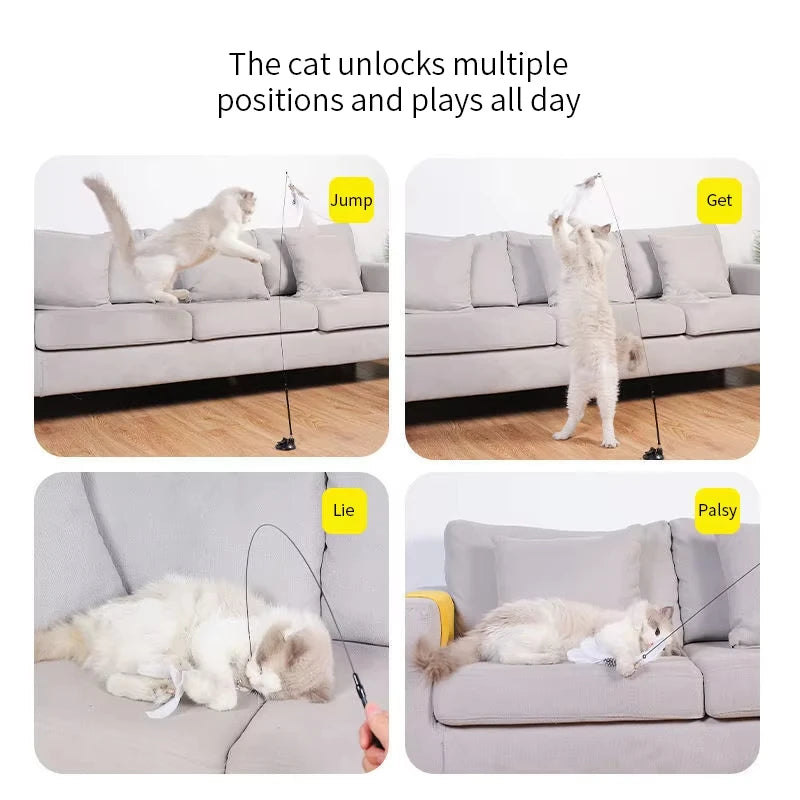 Interactive Cat Feather Toy — Suction Cup Wand for Hands-Free Play