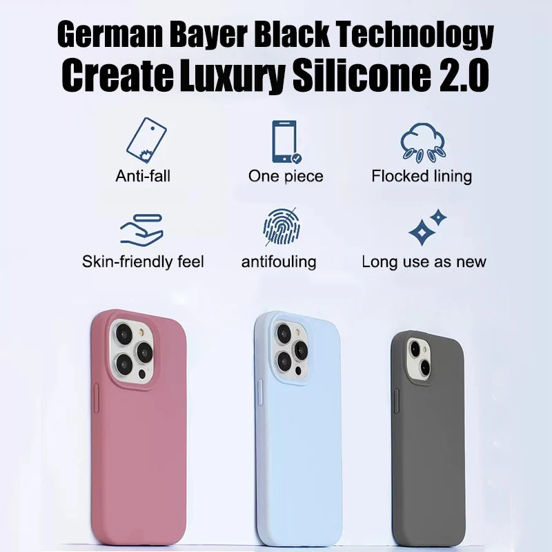 Luxury Liquid Silicone iPhone Case – Shockproof Slim Cover for iPhone 11–16 Pro Max & Plus