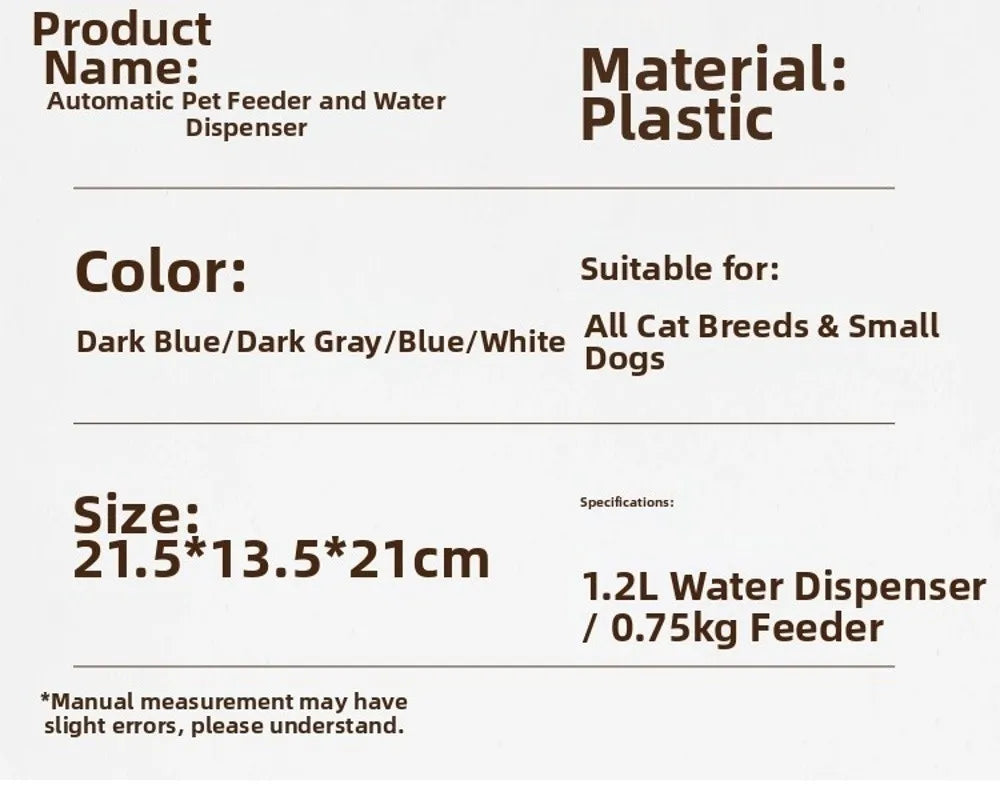 Automatic Pet Feeder & Water Dispenser — Large Capacity Food & Water Station for Cats & Dogs