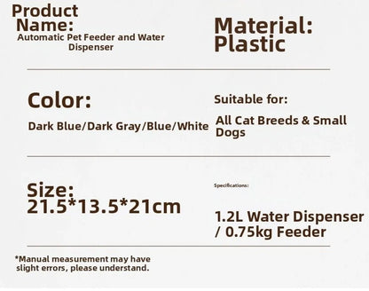 Automatic Pet Feeder & Water Dispenser — Large Capacity Food & Water Station for Cats & Dogs