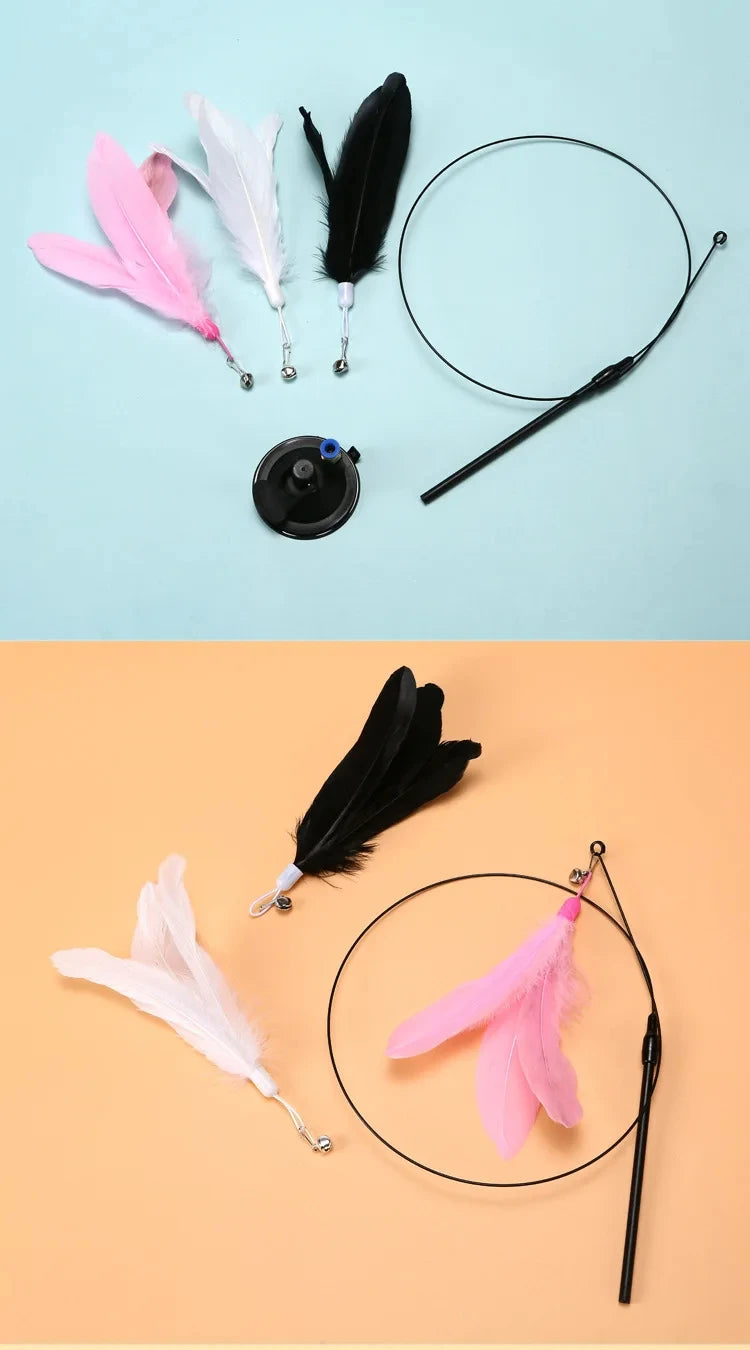 Interactive Cat Feather Toy — Suction Cup Wand for Hands-Free Play
