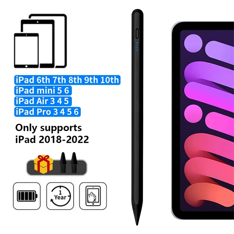 Stylus Pen for iPad – Palm Rejection, Power Display & Precision Drawing (Apple Pencil Compatible)