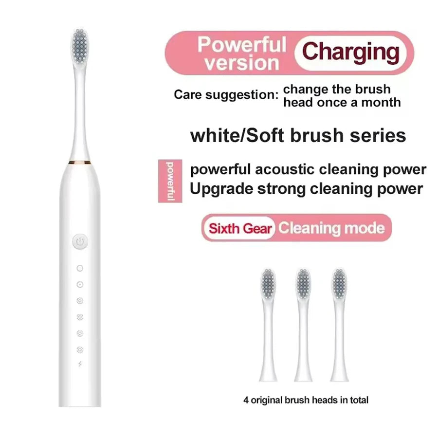 Electric Ultrasonic Toothbrush Set – 6 Cleaning Modes, USB Rechargeable & Waterproof