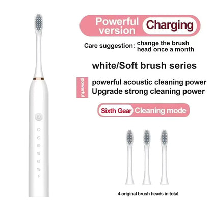 Electric Ultrasonic Toothbrush Set – 6 Cleaning Modes, USB Rechargeable & Waterproof