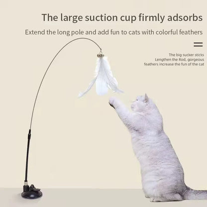 Interactive Cat Feather Toy — Suction Cup Wand for Hands-Free Play