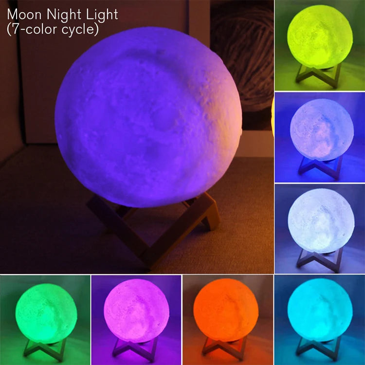 Mini Moon Lamp Night Light — Soft LED Bedroom Light (7 Color Modes)