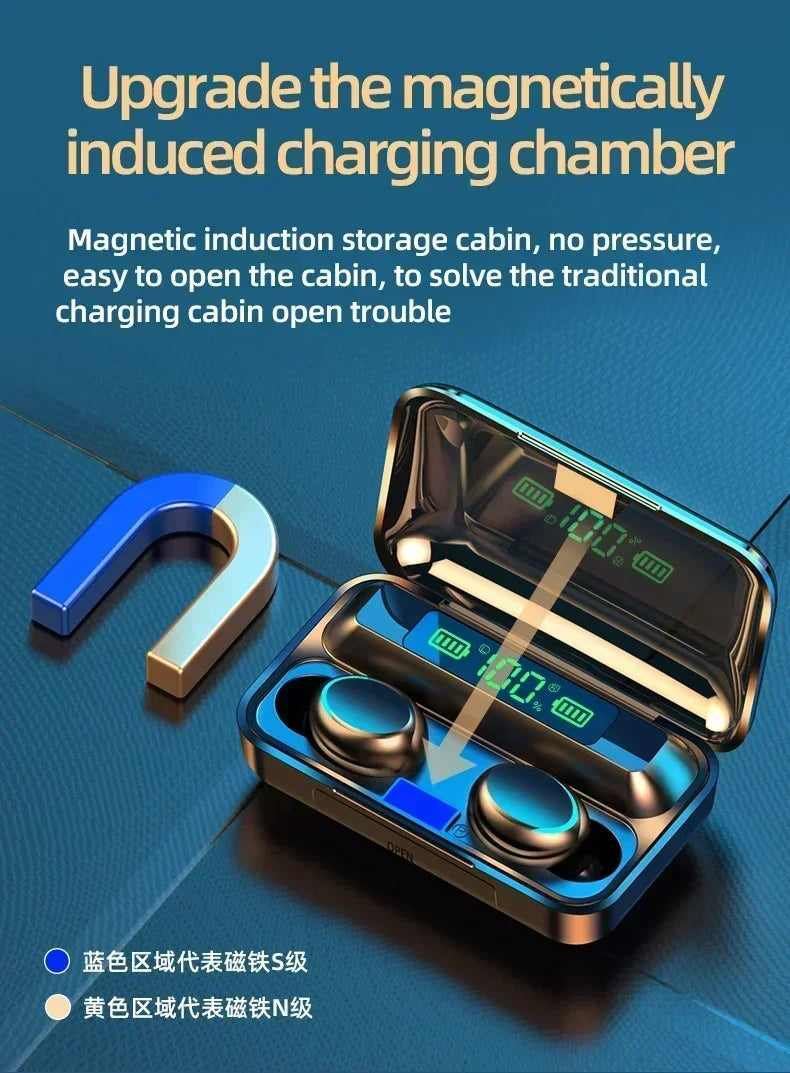 TWS F9-5 Wireless Earbuds – Bluetooth 5.3 HiFi Stereo Sound, Waterproof Sports Earphones with Mic