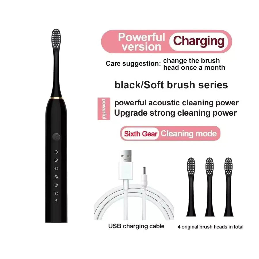 Electric Ultrasonic Toothbrush Set – 6 Cleaning Modes, USB Rechargeable & Waterproof