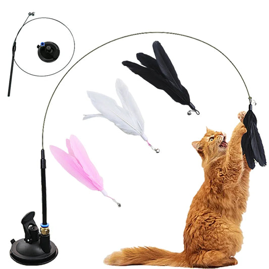 Interactive Cat Feather Toy — Suction Cup Wand for Hands-Free Play