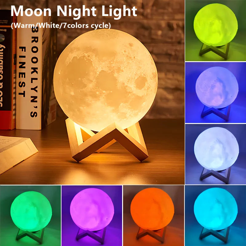 Mini Moon Lamp Night Light — Soft LED Bedroom Light (7 Color Modes)