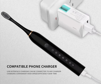 Electric Ultrasonic Toothbrush Set – 6 Cleaning Modes, USB Rechargeable & Waterproof