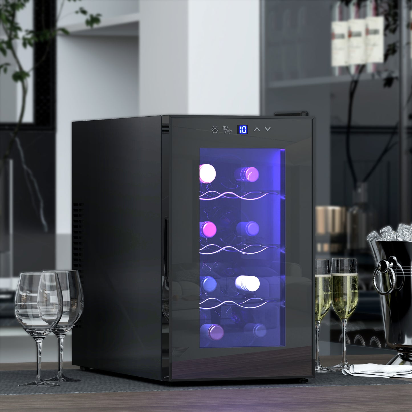 Mini Drinks and Wine Fridge, Freestanding Wine Cooler Fridge, 8 Bottle, Black